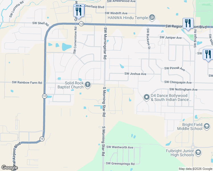map of restaurants, bars, coffee shops, grocery stores, and more near 3305 Southwest Mahogany Avenue in Bentonville