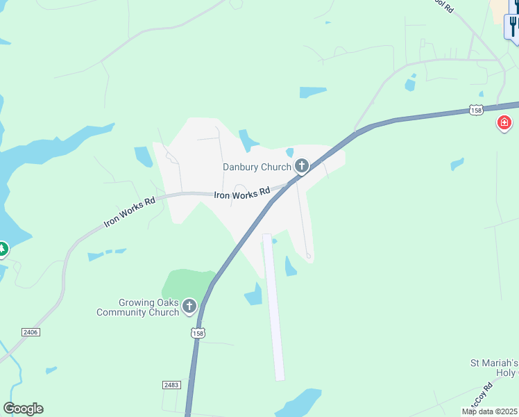 map of restaurants, bars, coffee shops, grocery stores, and more near 7693 U.S. Highway 158 West in Reidsville