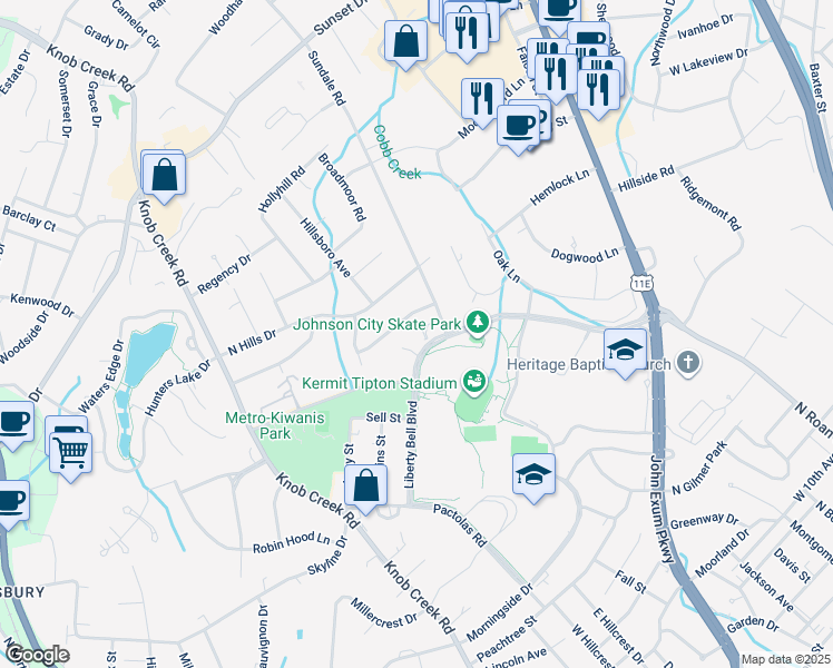 map of restaurants, bars, coffee shops, grocery stores, and more near 724 Liberty Bell Boulevard in Johnson City