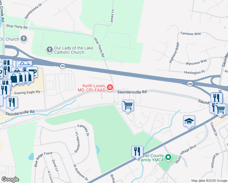 map of restaurants, bars, coffee shops, grocery stores, and more near 1234 Stop 30 Road in Hendersonville
