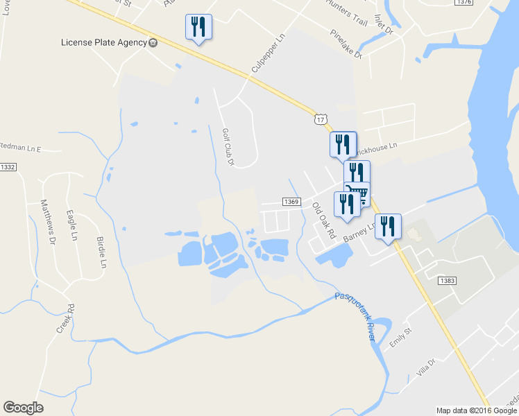 map of restaurants, bars, coffee shops, grocery stores, and more near 132 Red Cedar Run in Elizabeth City
