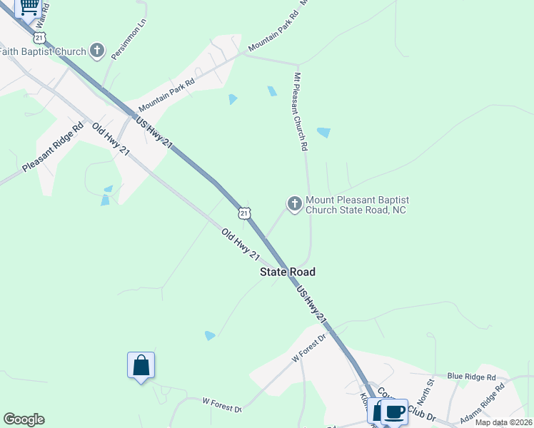 map of restaurants, bars, coffee shops, grocery stores, and more near 1432 U.S. 21 in State Road