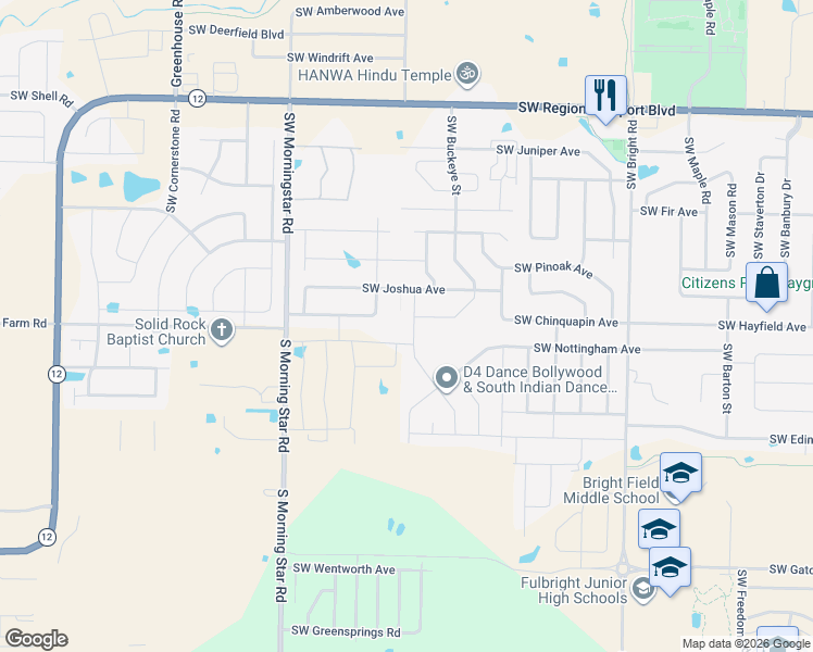 map of restaurants, bars, coffee shops, grocery stores, and more near 4402 Southwest Lilly Street in Bentonville