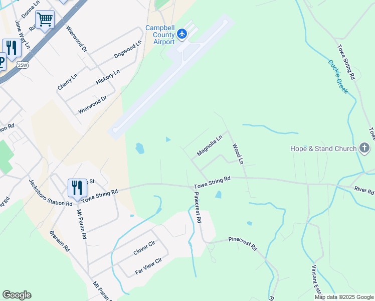 map of restaurants, bars, coffee shops, grocery stores, and more near 210 Cypress Lane in Jacksboro