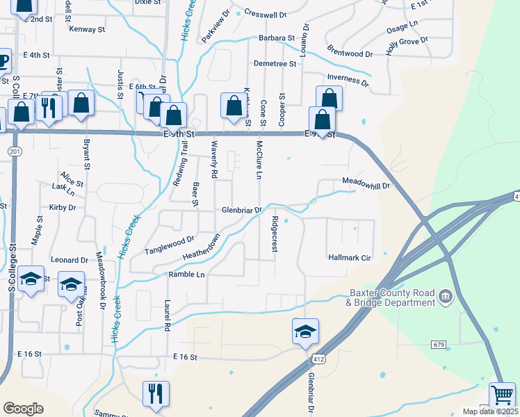 map of restaurants, bars, coffee shops, grocery stores, and more near 1098 McClure Lane in Mountain Home