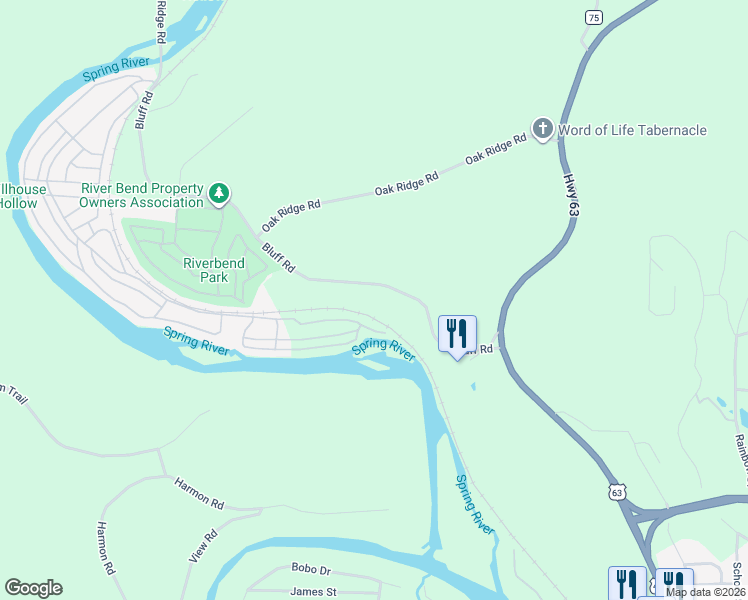 map of restaurants, bars, coffee shops, grocery stores, and more near 61 Bluff Road in Hardy