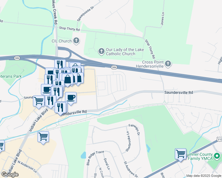 map of restaurants, bars, coffee shops, grocery stores, and more near Ashcrest Point in Hendersonville