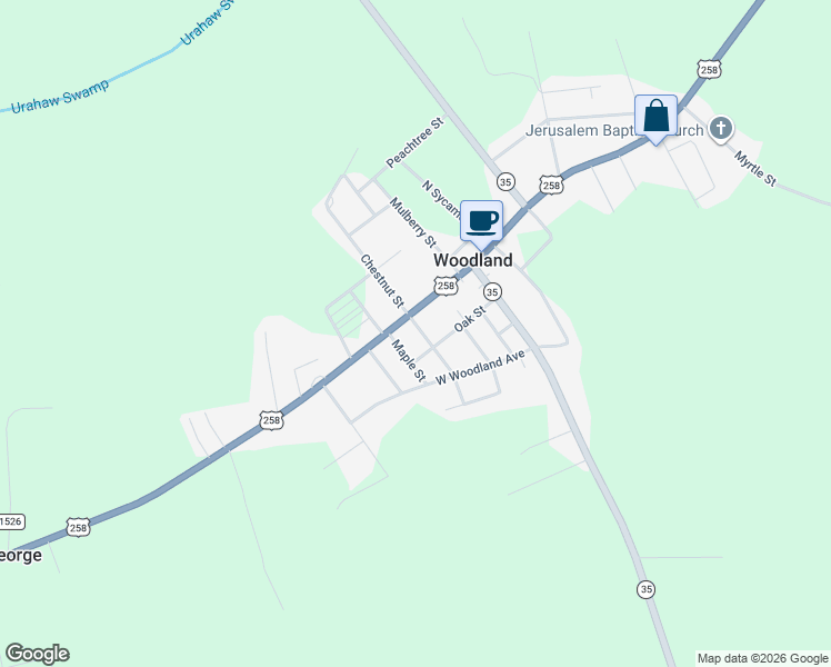 map of restaurants, bars, coffee shops, grocery stores, and more near 110 Chestnut Street in Woodland