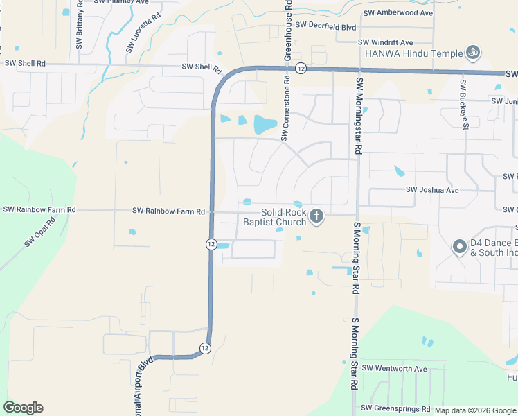 map of restaurants, bars, coffee shops, grocery stores, and more near 4309 Southwest Cornerstone Road in Bentonville