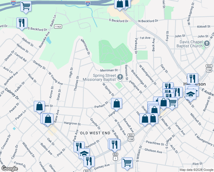 map of restaurants, bars, coffee shops, grocery stores, and more near 815 Spring Court in Henderson