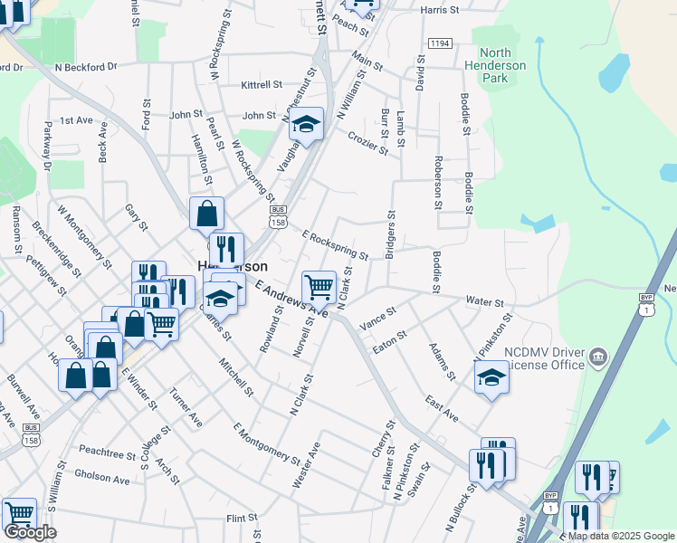 map of restaurants, bars, coffee shops, grocery stores, and more near 622 Highland Avenue in Henderson