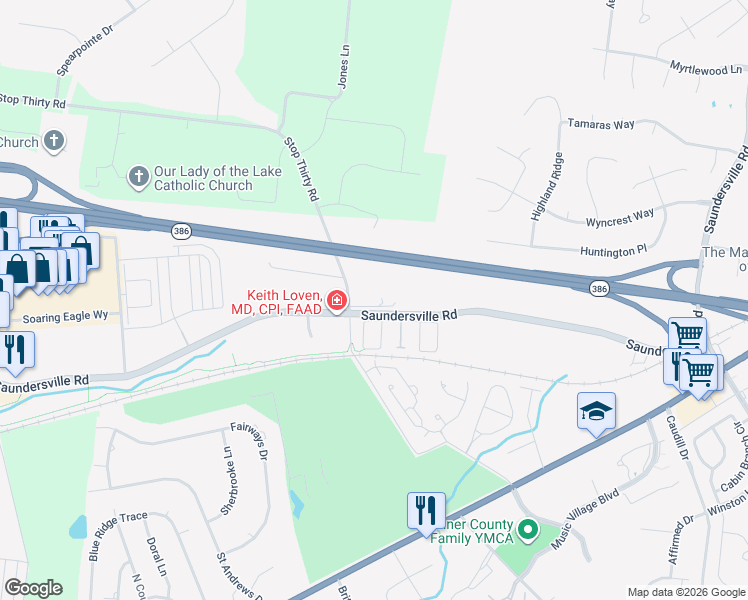 map of restaurants, bars, coffee shops, grocery stores, and more near 1234 Stop 30 Road in Hendersonville