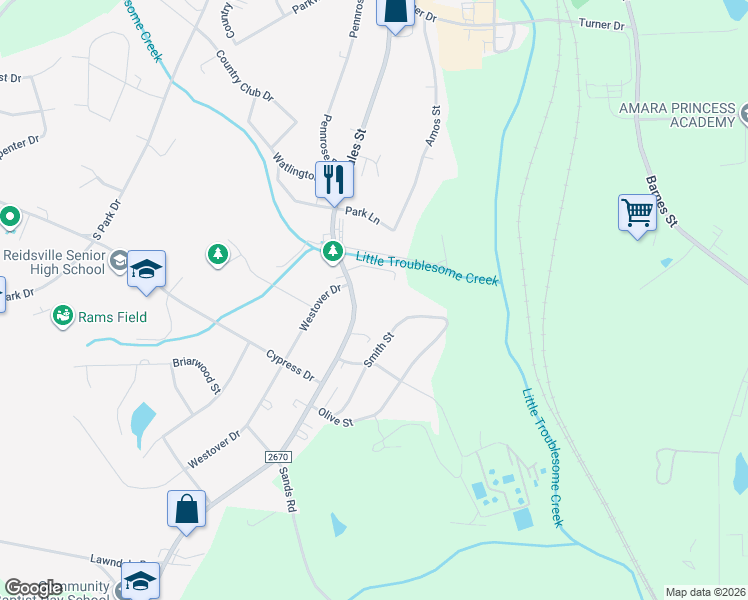 map of restaurants, bars, coffee shops, grocery stores, and more near 2101 South Scales Street in Reidsville