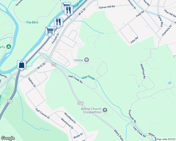 map of restaurants, bars, coffee shops, grocery stores, and more near 657 Jena Beth Drive in Elizabethton