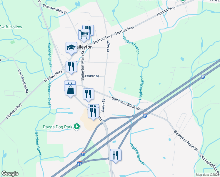 map of restaurants, bars, coffee shops, grocery stores, and more near 310 Bailey Street in Greeneville