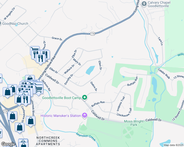 map of restaurants, bars, coffee shops, grocery stores, and more near 605 Dorothy Drive in Goodlettsville