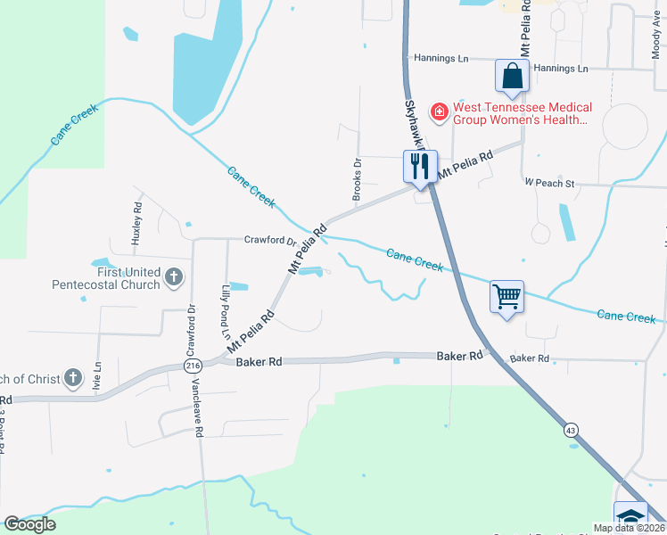 map of restaurants, bars, coffee shops, grocery stores, and more near 326 Mount Pelia Road in Martin