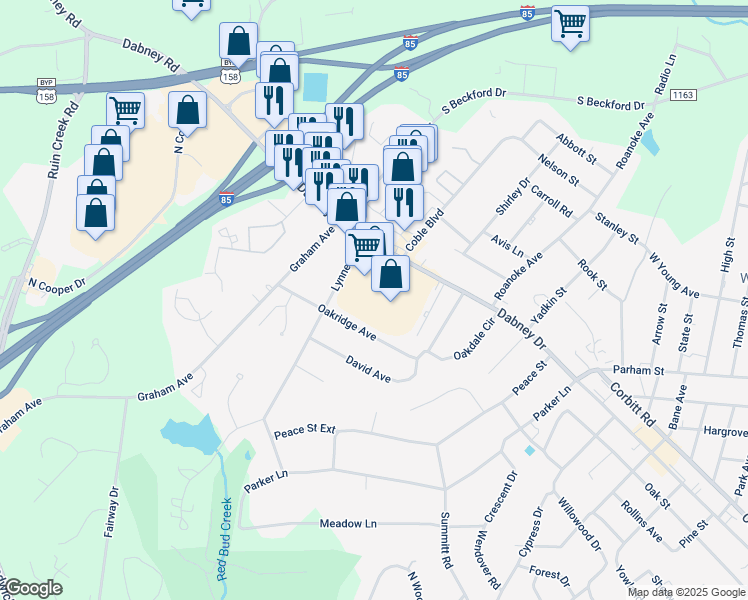 map of restaurants, bars, coffee shops, grocery stores, and more near 1227 Dabney Drive in Henderson