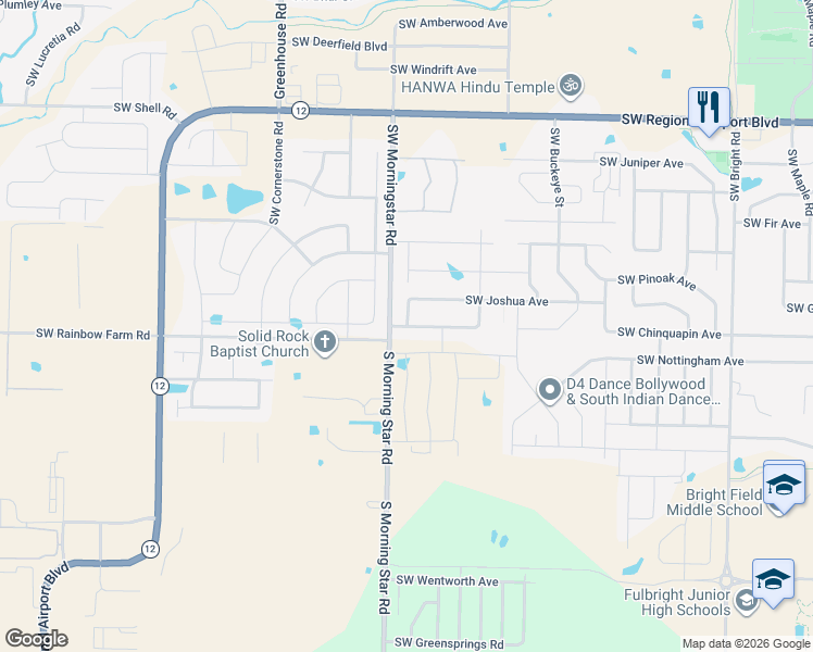 map of restaurants, bars, coffee shops, grocery stores, and more near Southwest Mahogany Avenue in Bentonville