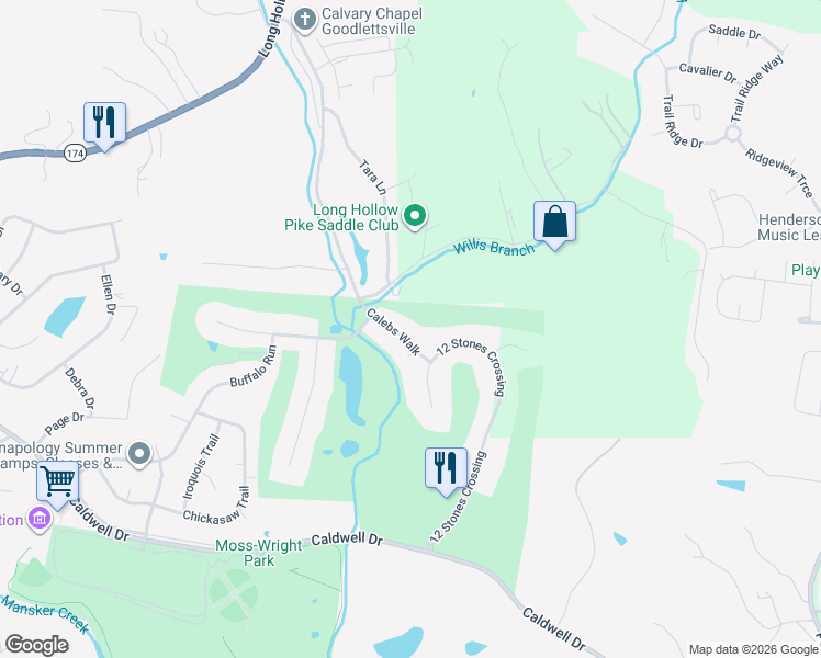 map of restaurants, bars, coffee shops, grocery stores, and more near 12 West 12 Stones Crossing in Hendersonville