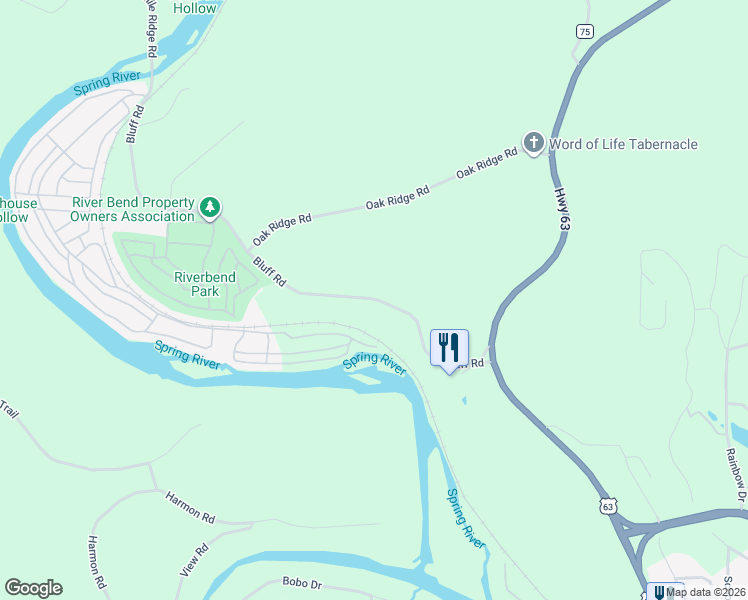 map of restaurants, bars, coffee shops, grocery stores, and more near 61 Bluff Road in Hardy