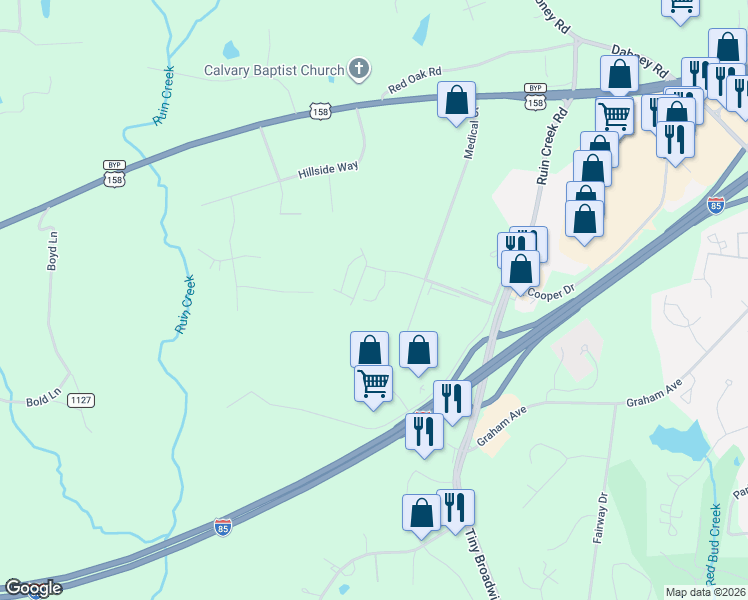 map of restaurants, bars, coffee shops, grocery stores, and more near 100 Charles Rollins Road in Henderson