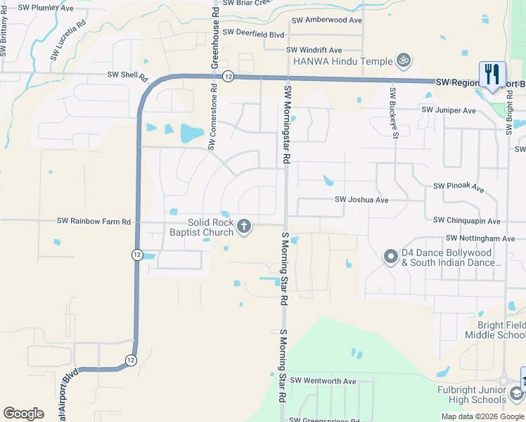 map of restaurants, bars, coffee shops, grocery stores, and more near 4401 Southwest Eggersway Place in Bentonville
