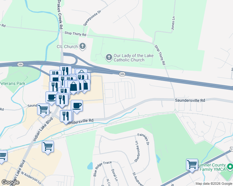 map of restaurants, bars, coffee shops, grocery stores, and more near 153 Ashcrest Point in Hendersonville