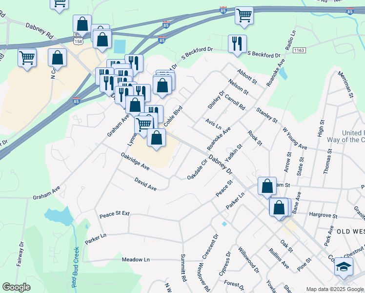 map of restaurants, bars, coffee shops, grocery stores, and more near 1115 Dabney Drive in Henderson