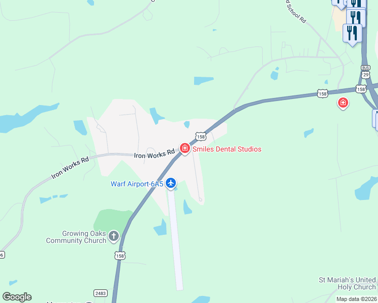 map of restaurants, bars, coffee shops, grocery stores, and more near 124 Vaden Road in Reidsville