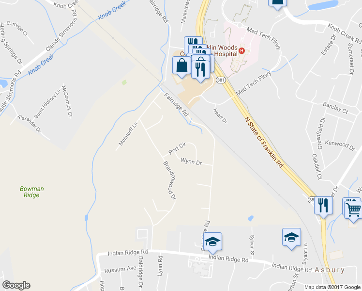 map of restaurants, bars, coffee shops, grocery stores, and more near 1811 Port Circle in Johnson City