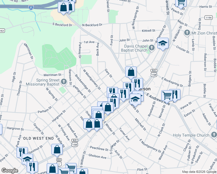 map of restaurants, bars, coffee shops, grocery stores, and more near 322 Young Street in Henderson