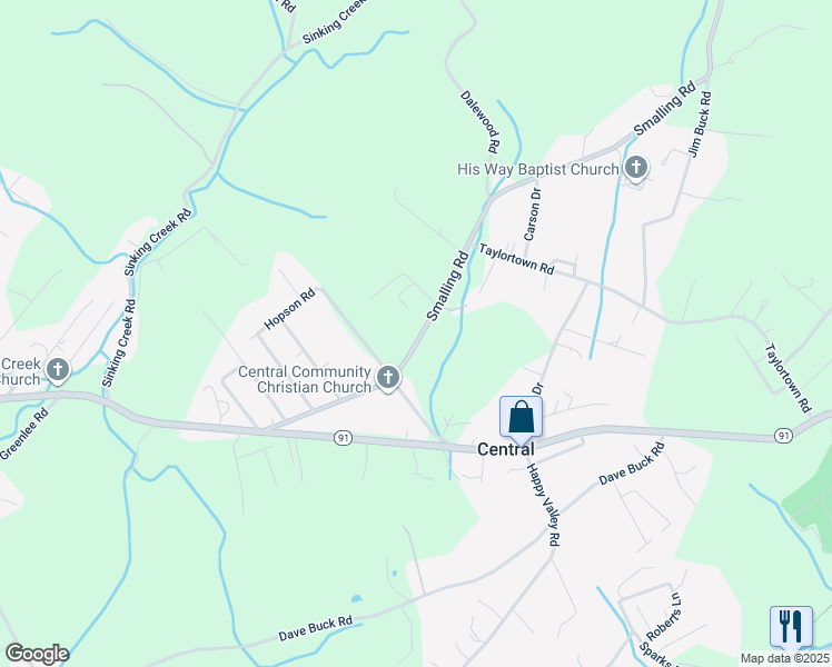 map of restaurants, bars, coffee shops, grocery stores, and more near 1024 Smalling Road in Johnson City