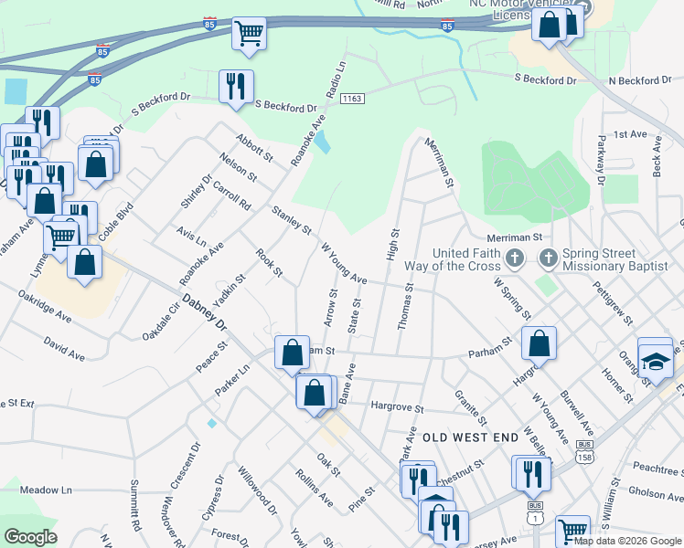 map of restaurants, bars, coffee shops, grocery stores, and more near 807 Arrow Street in Henderson
