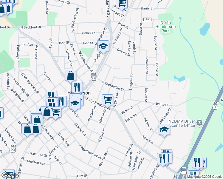 map of restaurants, bars, coffee shops, grocery stores, and more near 622 Highland Avenue in Henderson