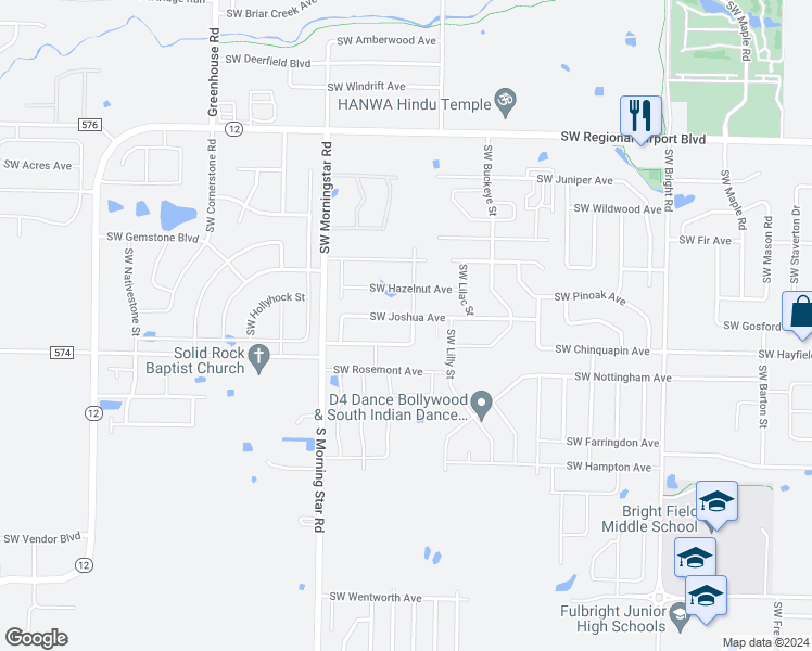 map of restaurants, bars, coffee shops, grocery stores, and more near 3001 Southwest Joshua Avenue in Bentonville