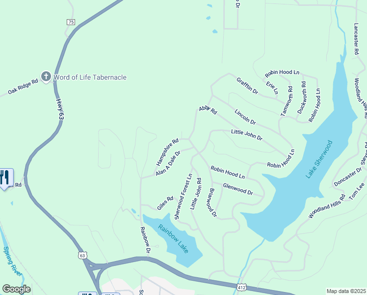 map of restaurants, bars, coffee shops, grocery stores, and more near 103 Alan A Dale Drive in Hardy