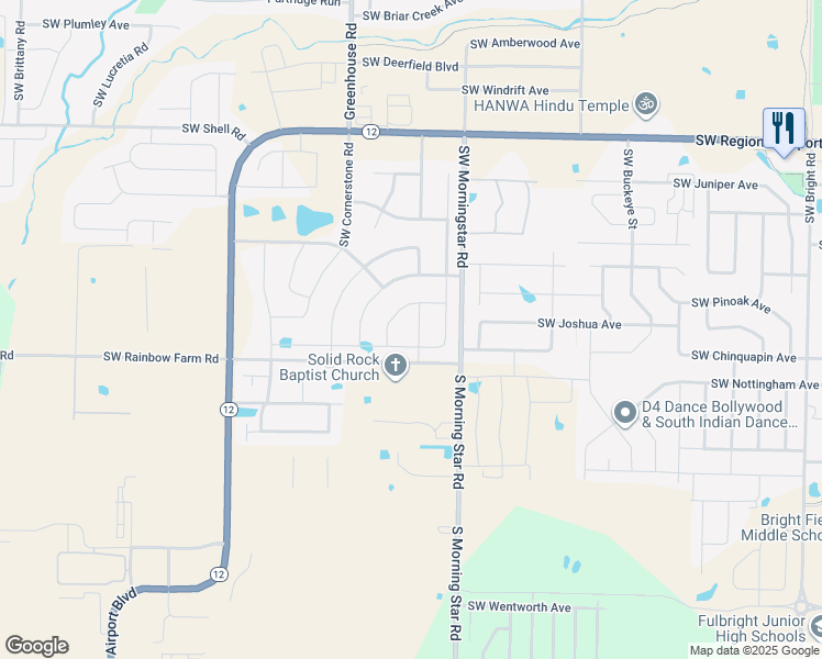map of restaurants, bars, coffee shops, grocery stores, and more near 4401 Southwest Eggersway Place in Bentonville