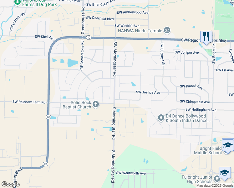 map of restaurants, bars, coffee shops, grocery stores, and more near 4302 Southwest Boxelder Street in Bentonville