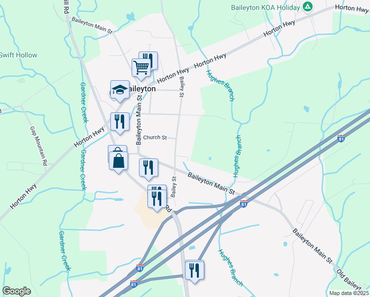 map of restaurants, bars, coffee shops, grocery stores, and more near 310 Bailey Street in Greeneville