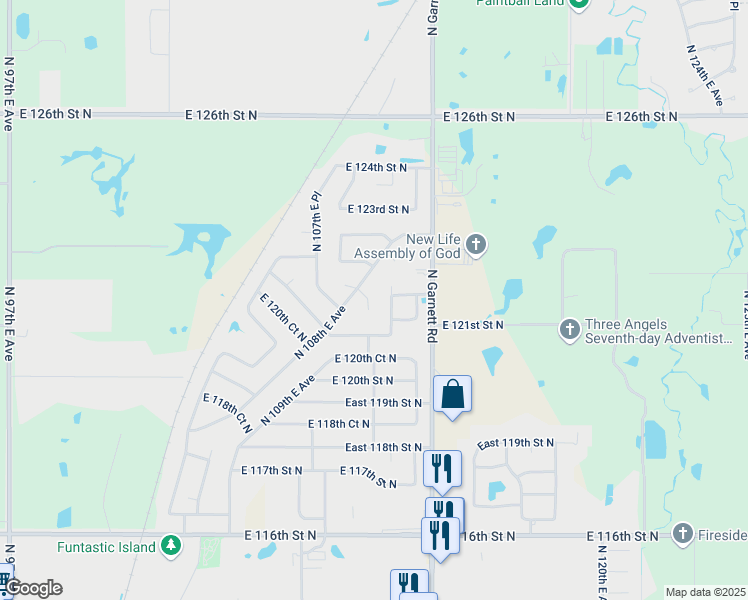 map of restaurants, bars, coffee shops, grocery stores, and more near 10807 East 121st Court North in Collinsville