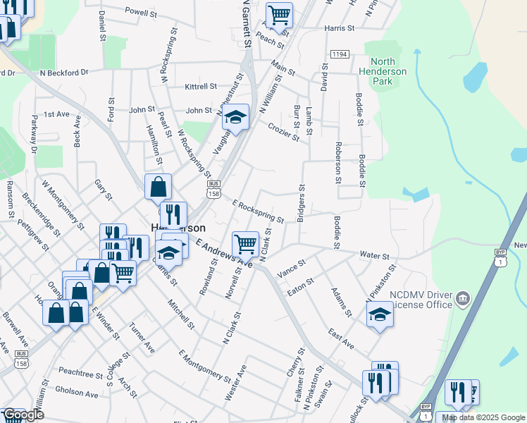 map of restaurants, bars, coffee shops, grocery stores, and more near 622 Highland Avenue in Henderson