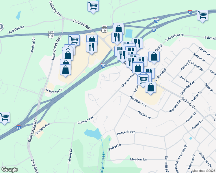 map of restaurants, bars, coffee shops, grocery stores, and more near 1608 Graham Avenue in Henderson