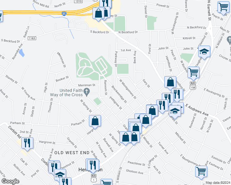 map of restaurants, bars, coffee shops, grocery stores, and more near 603 Breckenridge Street in Henderson