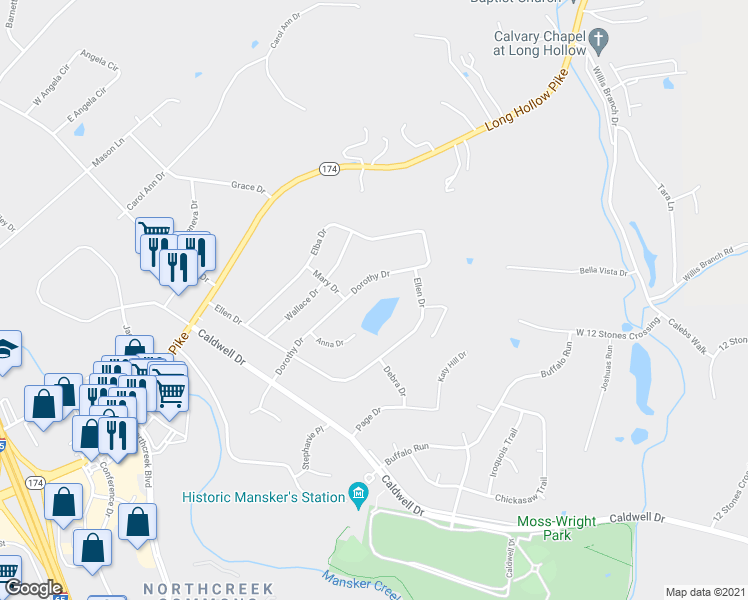map of restaurants, bars, coffee shops, grocery stores, and more near 605 Dorothy Dr in Goodlettsville
