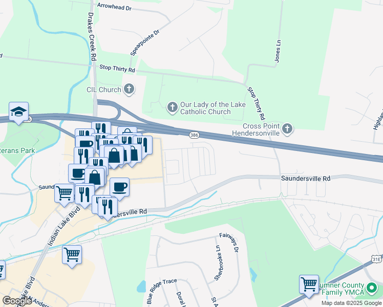 map of restaurants, bars, coffee shops, grocery stores, and more near 153 Ashcrest Point in Hendersonville