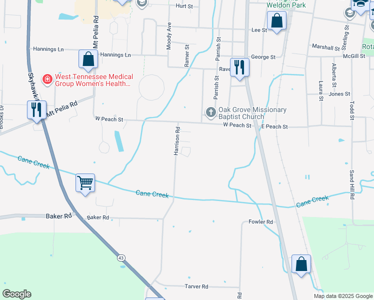 map of restaurants, bars, coffee shops, grocery stores, and more near 142 Harrison Road in Martin