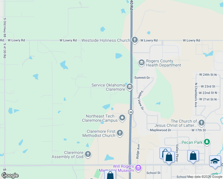 map of restaurants, bars, coffee shops, grocery stores, and more near 1807 Cornerstone Lane in Claremore
