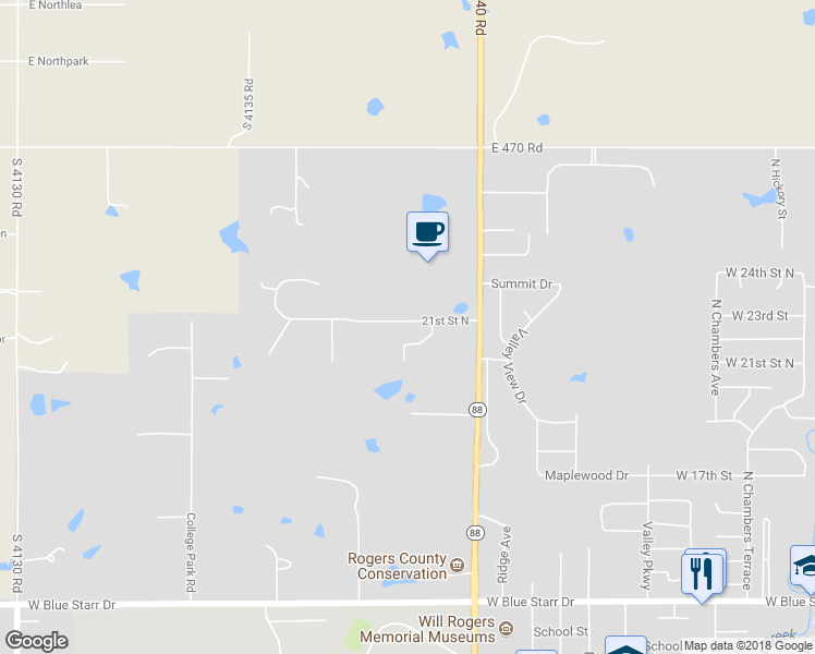 map of restaurants, bars, coffee shops, grocery stores, and more near 2107 21st Street North in Claremore