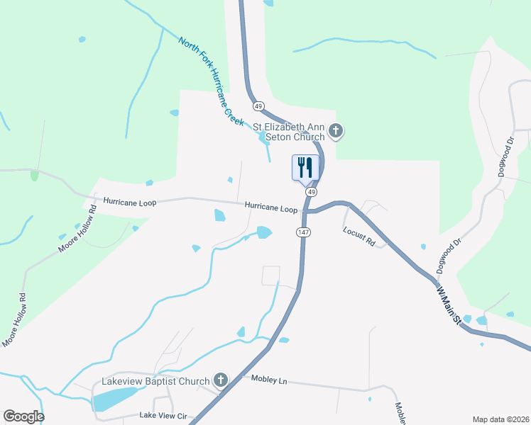 map of restaurants, bars, coffee shops, grocery stores, and more near 135 Hurricane Loop in Tennessee Ridge